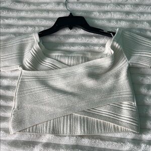 aerie White Ribbed Short Sleeve Crop Top